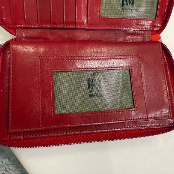 TUSK NEW YORK Women’s Wallet Double Zip Madison Red Pebbled Leather - Picture 5 of 15